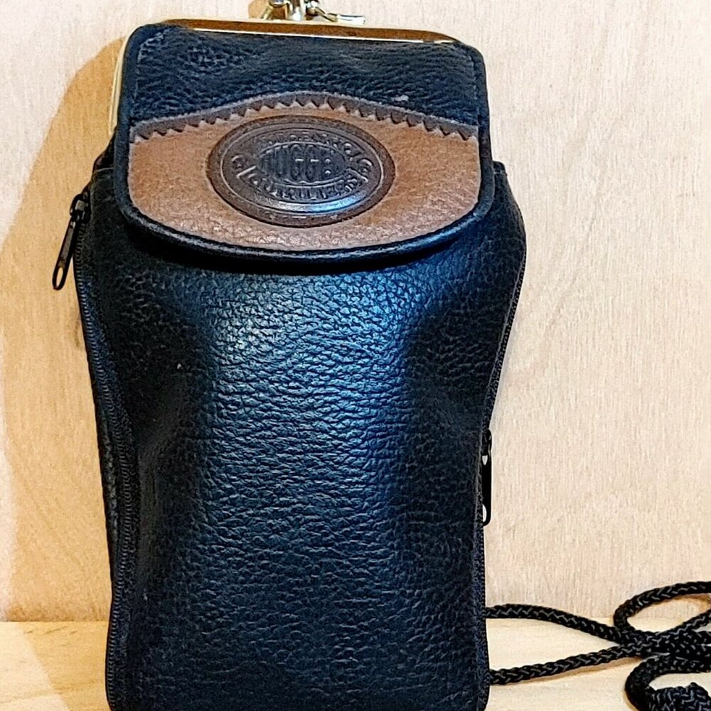Authentic Rugged Black Leather Crossbody Wallet Pouch Purse Small w Pockets